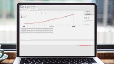 A laptop displays a screen in the MAESTRO 11 software where clinicians can adjust anatomy-based fitting settings.