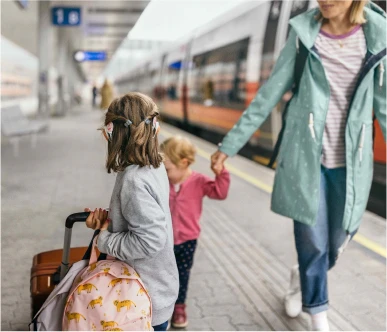 A young girl benefits from binaural hearing with bilateral SONNET 3 audio processors to safely navigate through a train station and follow her mother and younger sister.